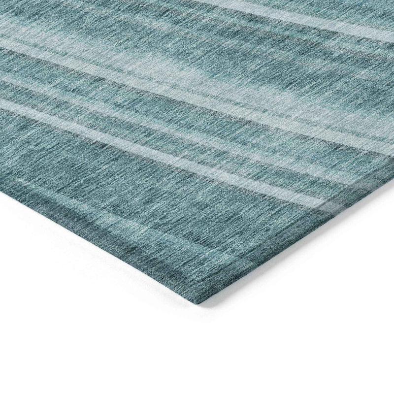 9' X 12' Teal Blue Turquoise And Aqua Striped Washable Indoor Outdoor Area Rug