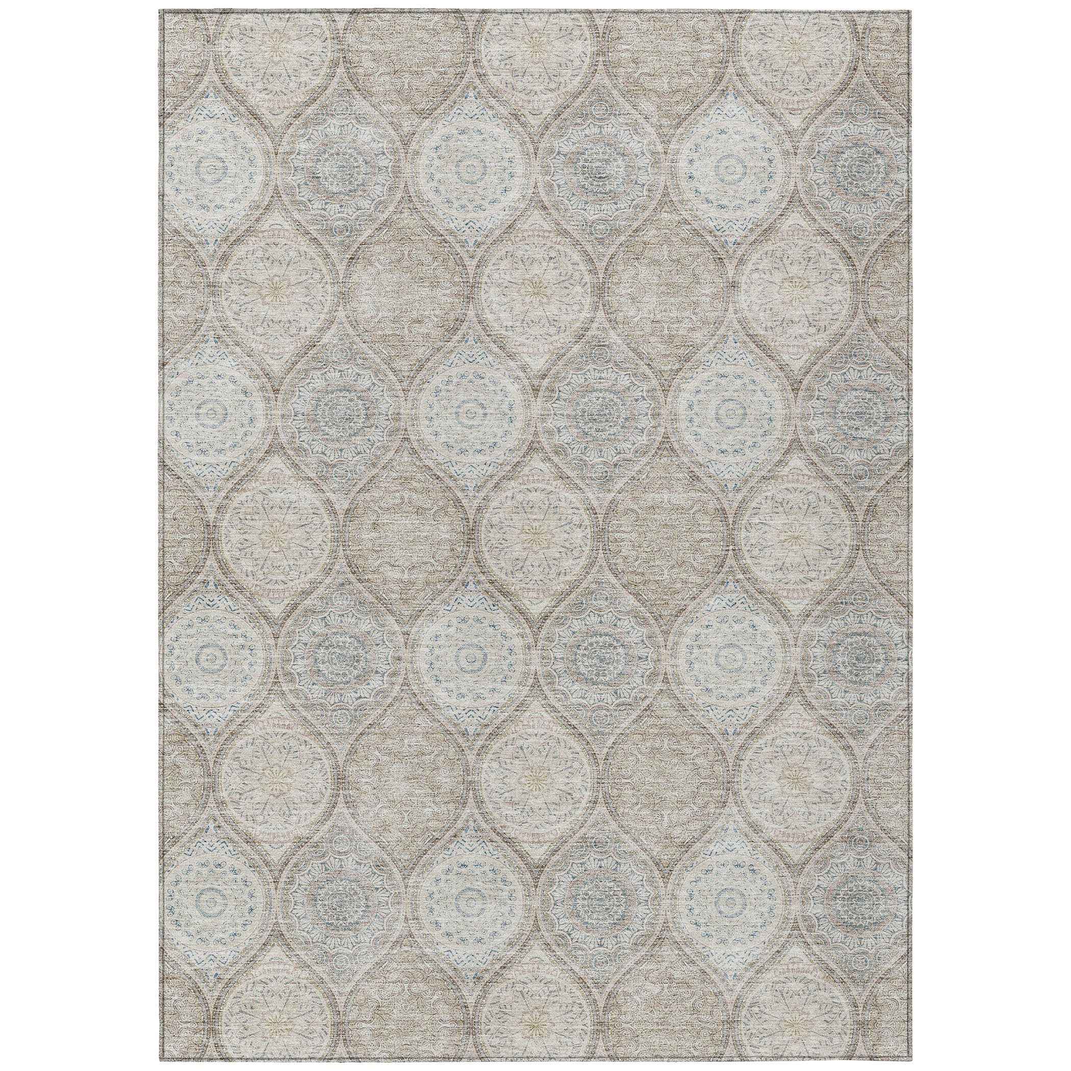 3' X 5' Taupe Beige And Khaki Floral Medallion Washable Indoor Outdoor Area Rug