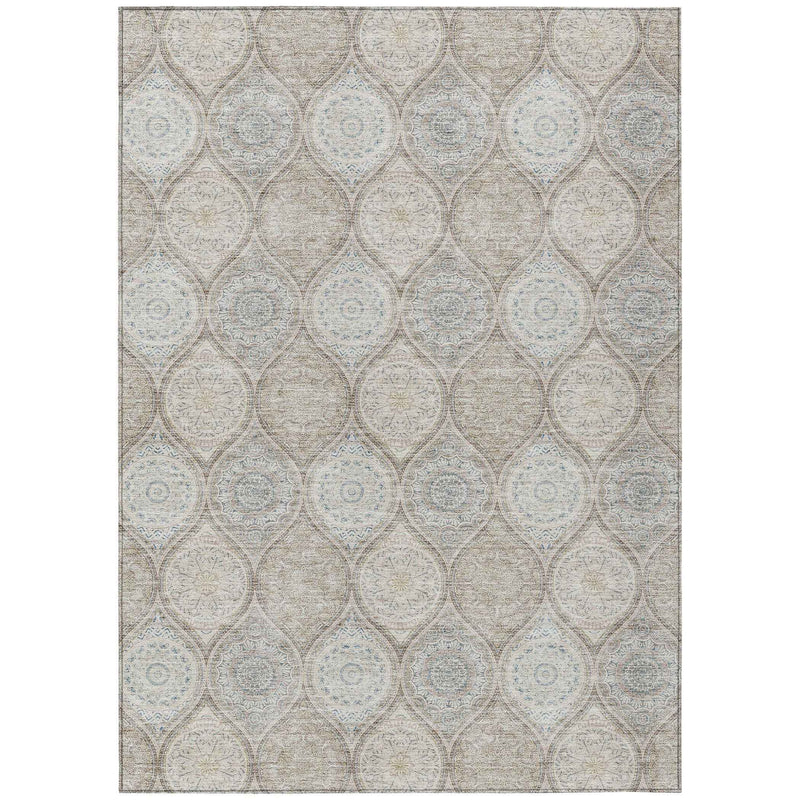 3' X 5' Taupe Beige And Khaki Floral Medallion Washable Indoor Outdoor Area Rug