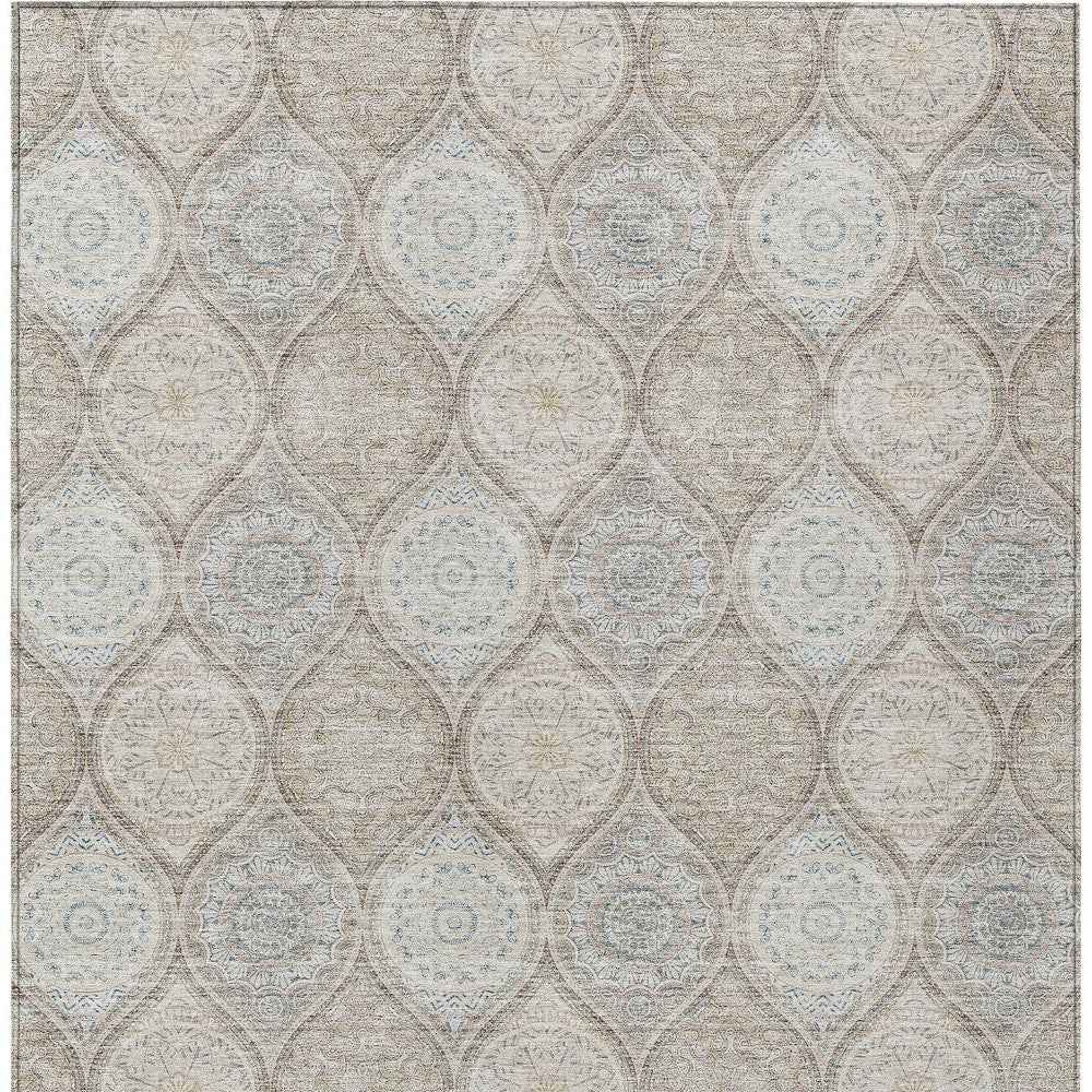 3' X 5' Taupe Beige And Khaki Floral Medallion Washable Indoor Outdoor Area Rug