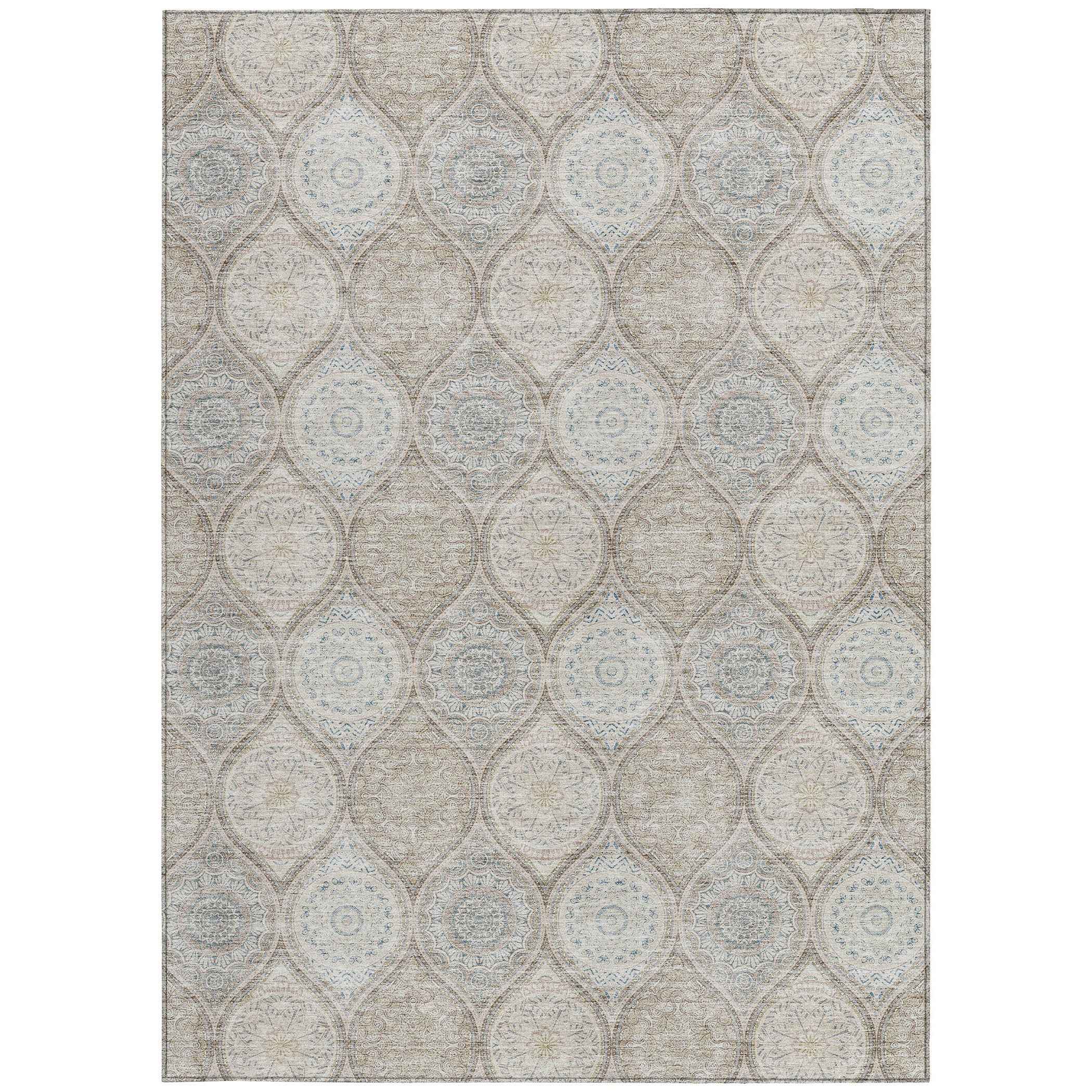 3' X 5' Taupe Beige And Khaki Floral Medallion Washable Indoor Outdoor Area Rug