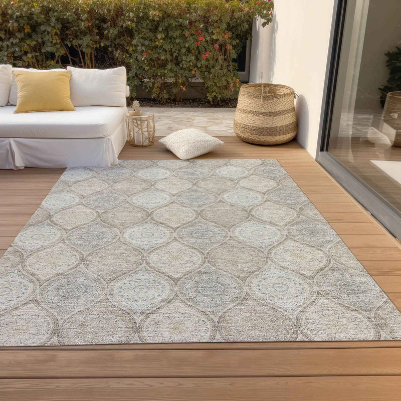 3' X 5' Taupe Beige And Khaki Floral Medallion Washable Indoor Outdoor Area Rug