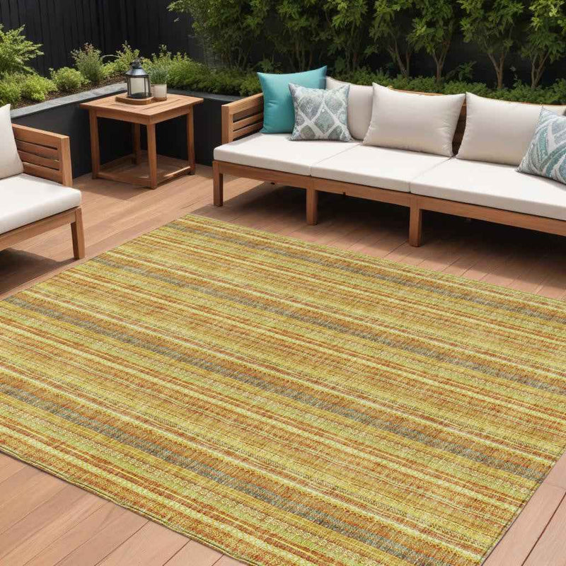 10' X 14' Gold And Copper Striped Washable Indoor Outdoor Area Rug