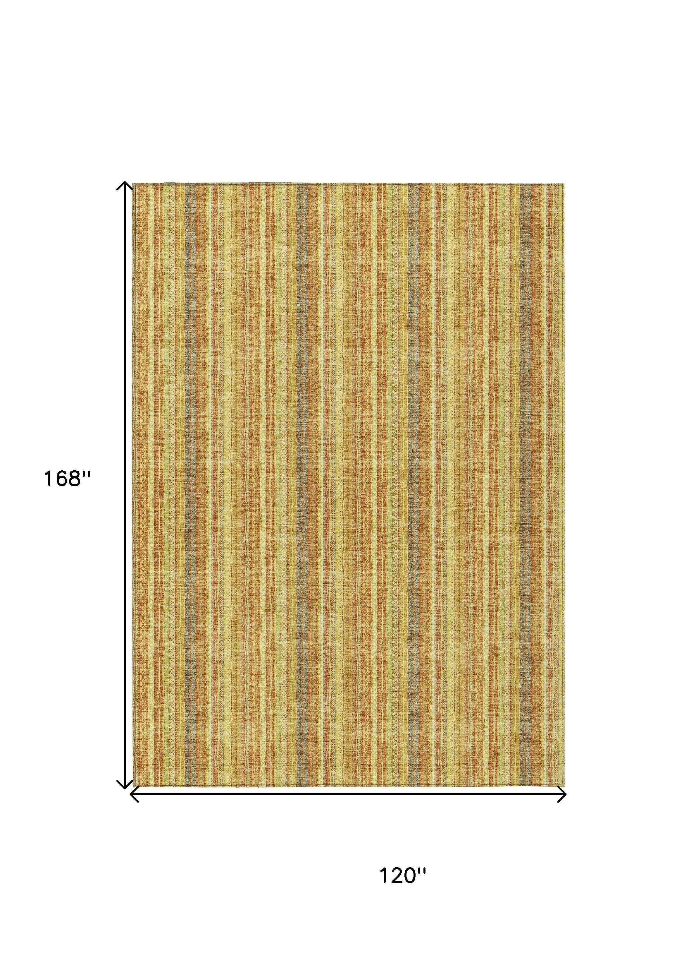 10' X 14' Gold And Copper Striped Washable Indoor Outdoor Area Rug