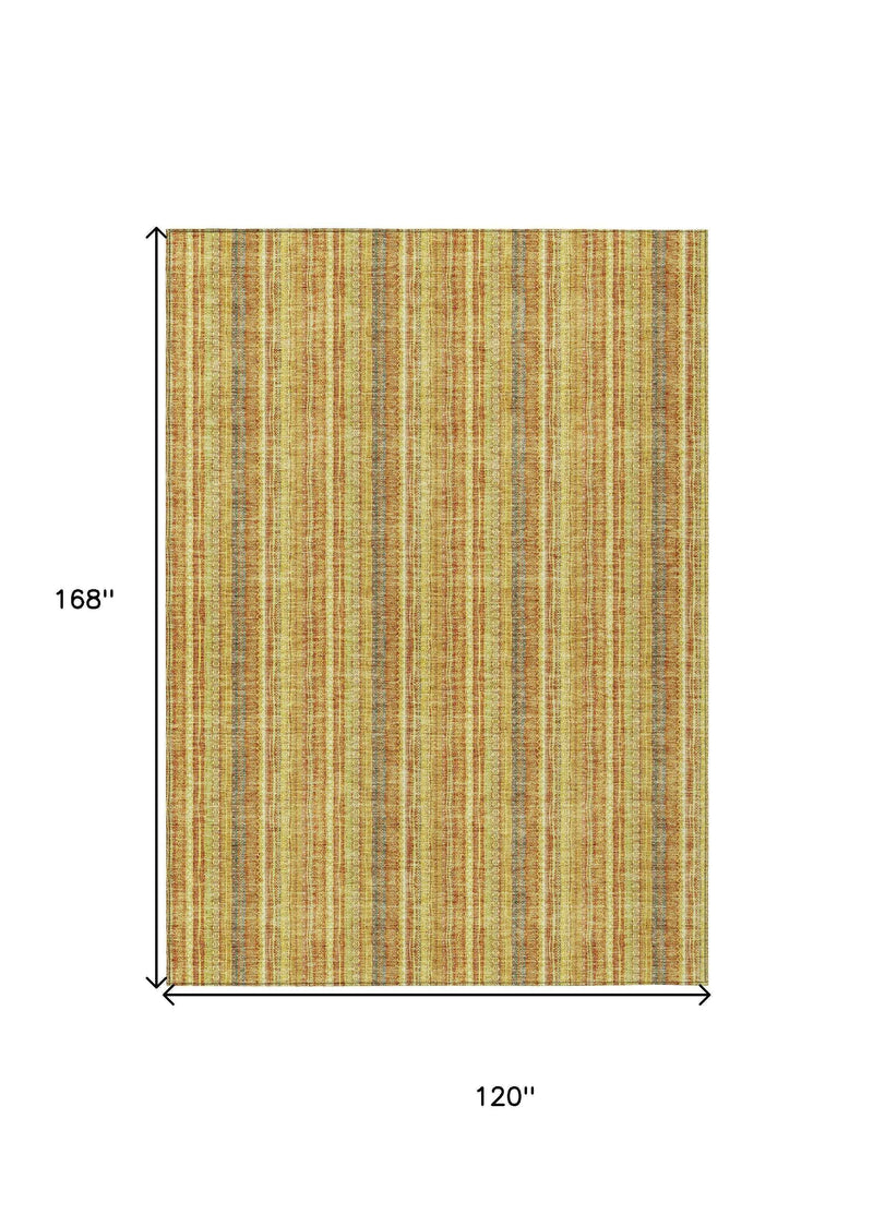 10' X 14' Gold And Copper Striped Washable Indoor Outdoor Area Rug