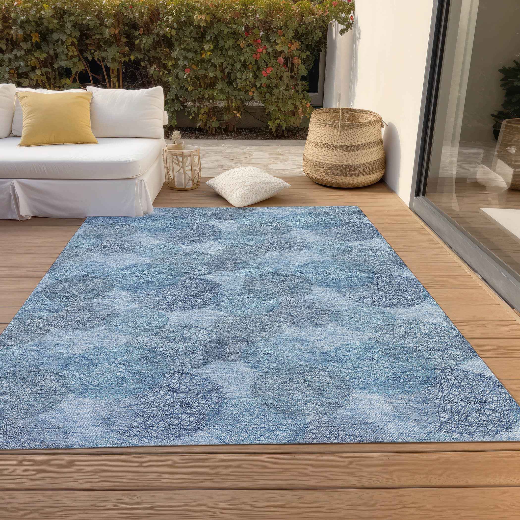 3' X 5' Denim Blue Navy Blue And Ivory Polka Dot Washable Indoor Outdoor Area Rug