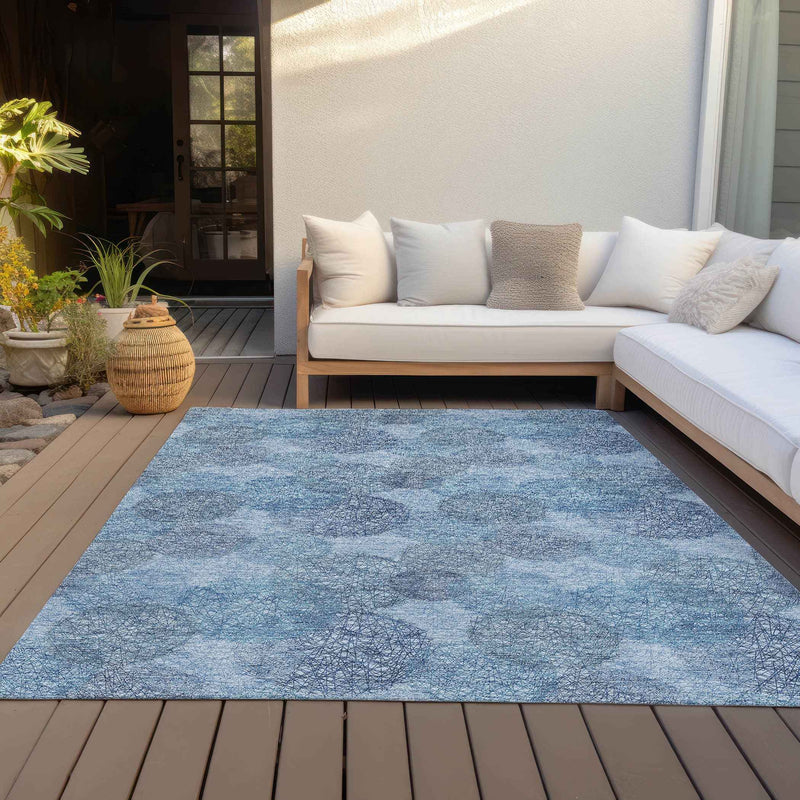 3' X 5' Denim Blue Navy Blue And Ivory Polka Dot Washable Indoor Outdoor Area Rug