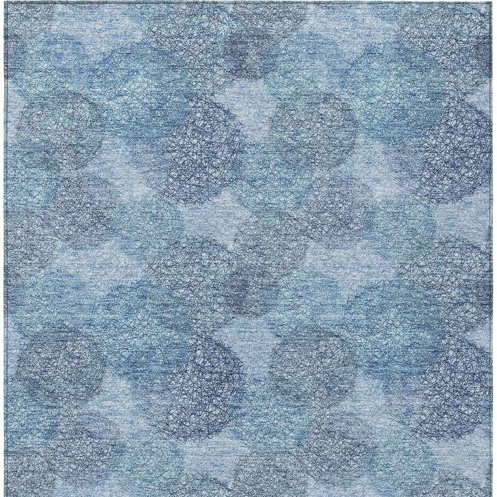 3' X 5' Denim Blue Navy Blue And Ivory Polka Dot Washable Indoor Outdoor Area Rug