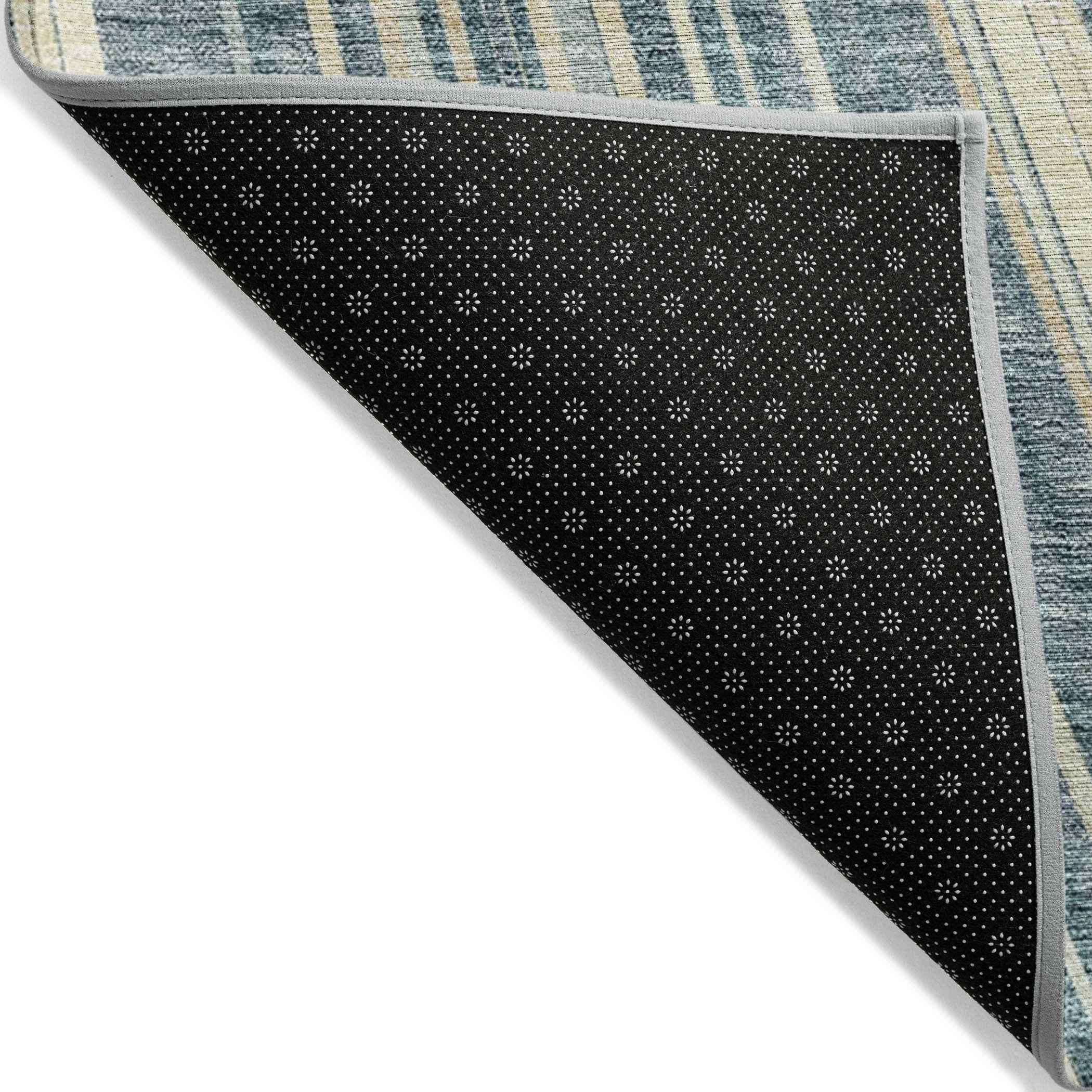 10' X 14' Sky Blue Beige And Tan Striped Washable Indoor Outdoor Area Rug