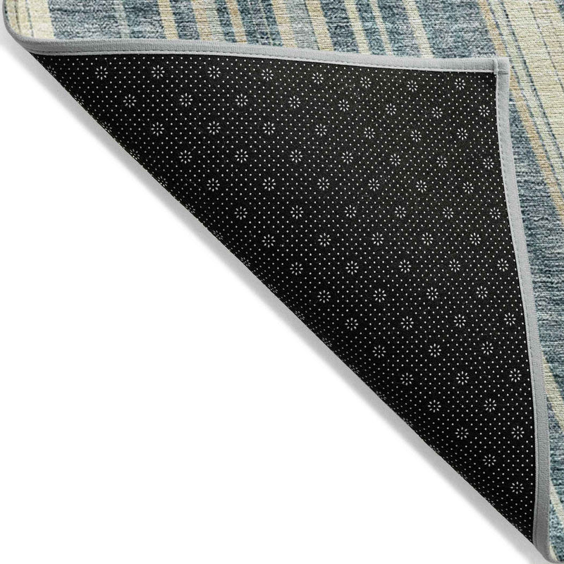 10' X 14' Sky Blue Beige And Tan Striped Washable Indoor Outdoor Area Rug