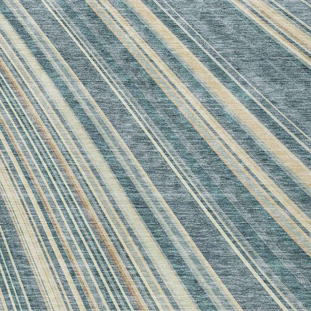 10' X 14' Sky Blue Beige And Tan Striped Washable Indoor Outdoor Area Rug