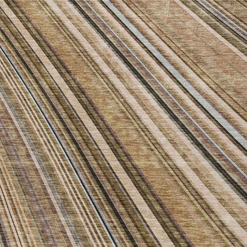 10' X 14' Taupe Beige And Brown Striped Washable Indoor Outdoor Area Rug