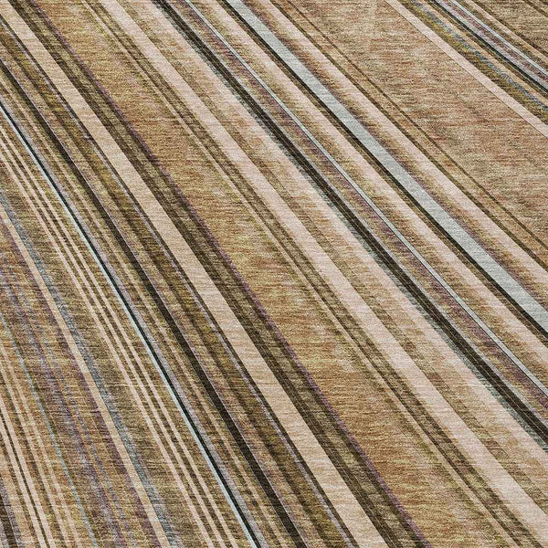 10' X 14' Taupe Beige And Brown Striped Washable Indoor Outdoor Area Rug