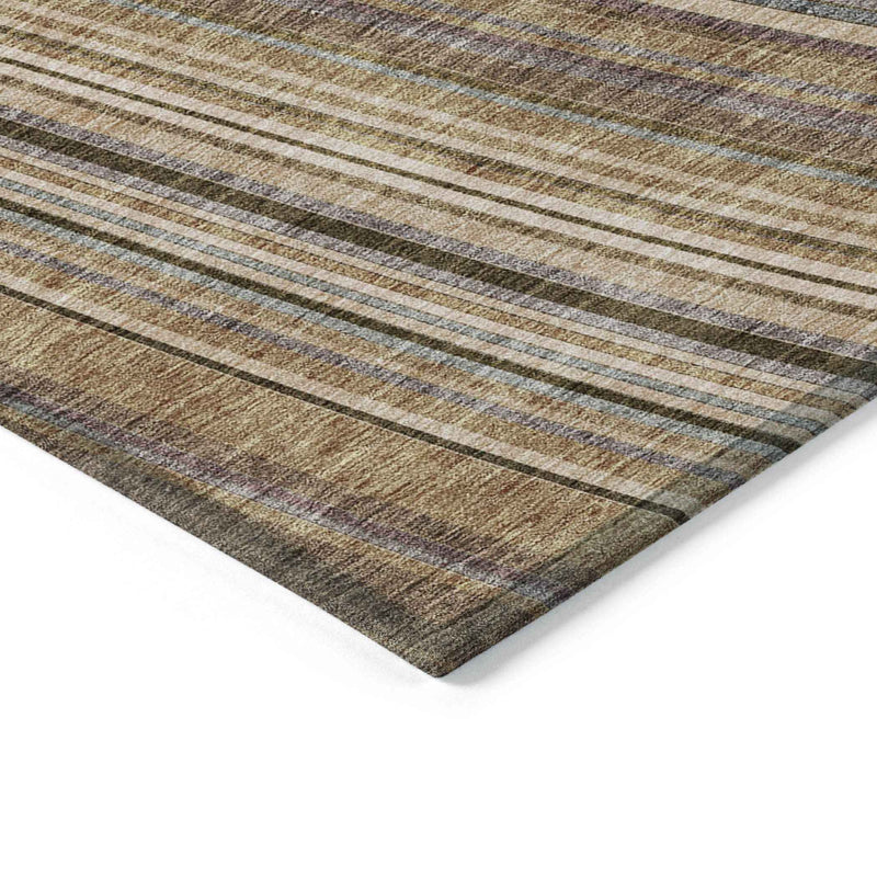 10' X 14' Taupe Beige And Brown Striped Washable Indoor Outdoor Area Rug
