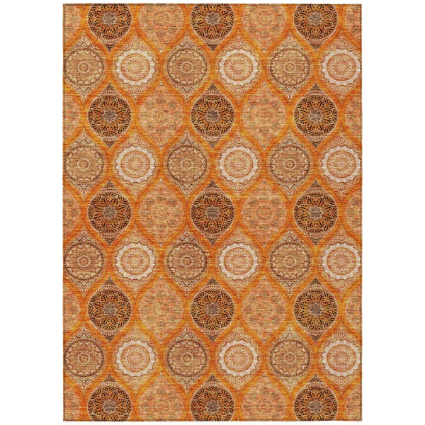 3' X 5' Orange Ivory And Gray Floral Medallion Washable Indoor Outdoor Area Rug
