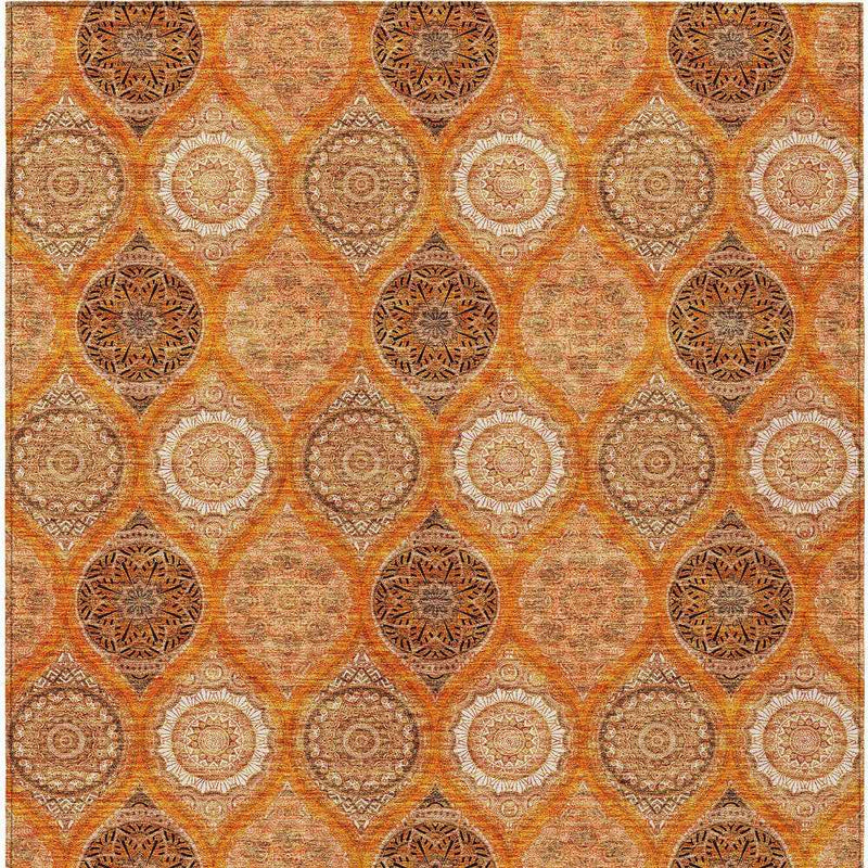 3' X 5' Orange Ivory And Gray Floral Medallion Washable Indoor Outdoor Area Rug