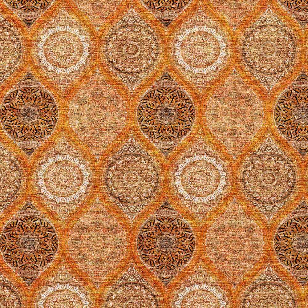 3' X 5' Orange Ivory And Gray Floral Medallion Washable Indoor Outdoor Area Rug