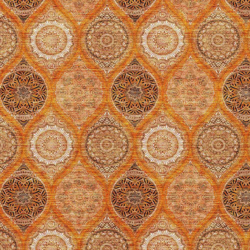 3' X 5' Orange Ivory And Gray Floral Medallion Washable Indoor Outdoor Area Rug