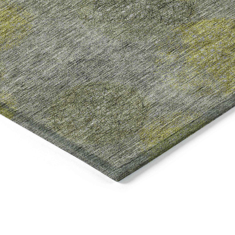 9' X 12' Gray Lime Green And Silver Polka Dot Washable Indoor Outdoor Area Rug