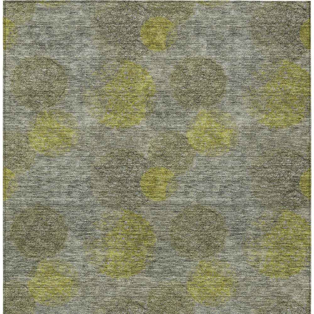 9' X 12' Gray Lime Green And Silver Polka Dot Washable Indoor Outdoor Area Rug