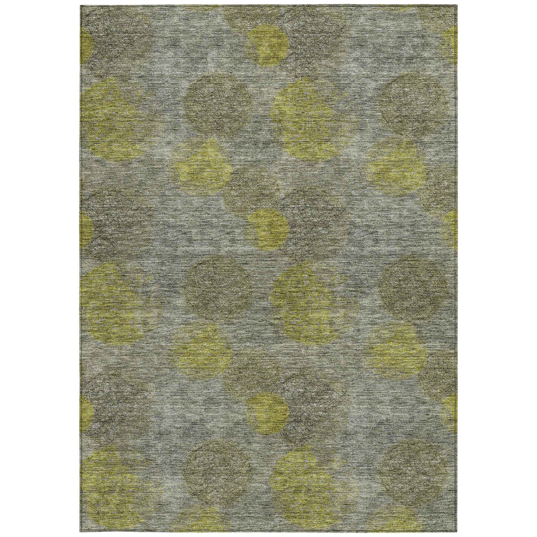 9' X 12' Gray Lime Green And Silver Polka Dot Washable Indoor Outdoor Area Rug