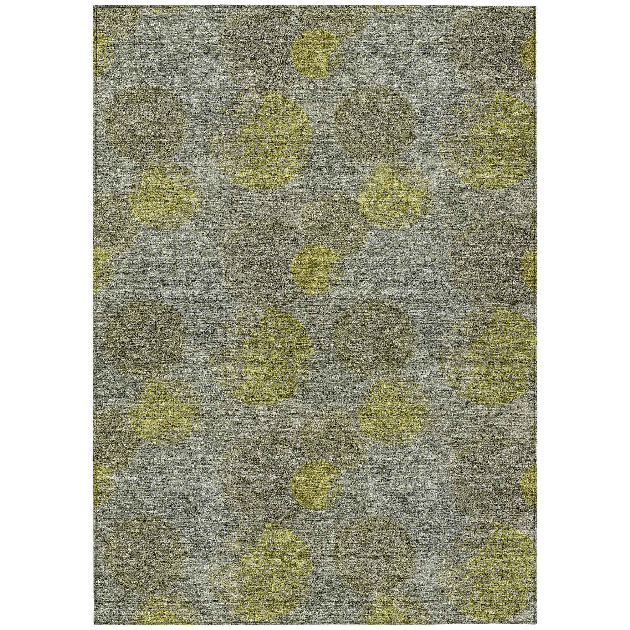 9' X 12' Gray Lime Green And Silver Polka Dot Washable Indoor Outdoor Area Rug