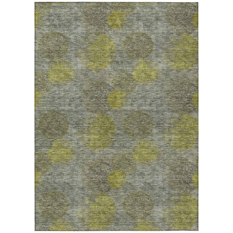 9' X 12' Gray Lime Green And Silver Polka Dot Washable Indoor Outdoor Area Rug