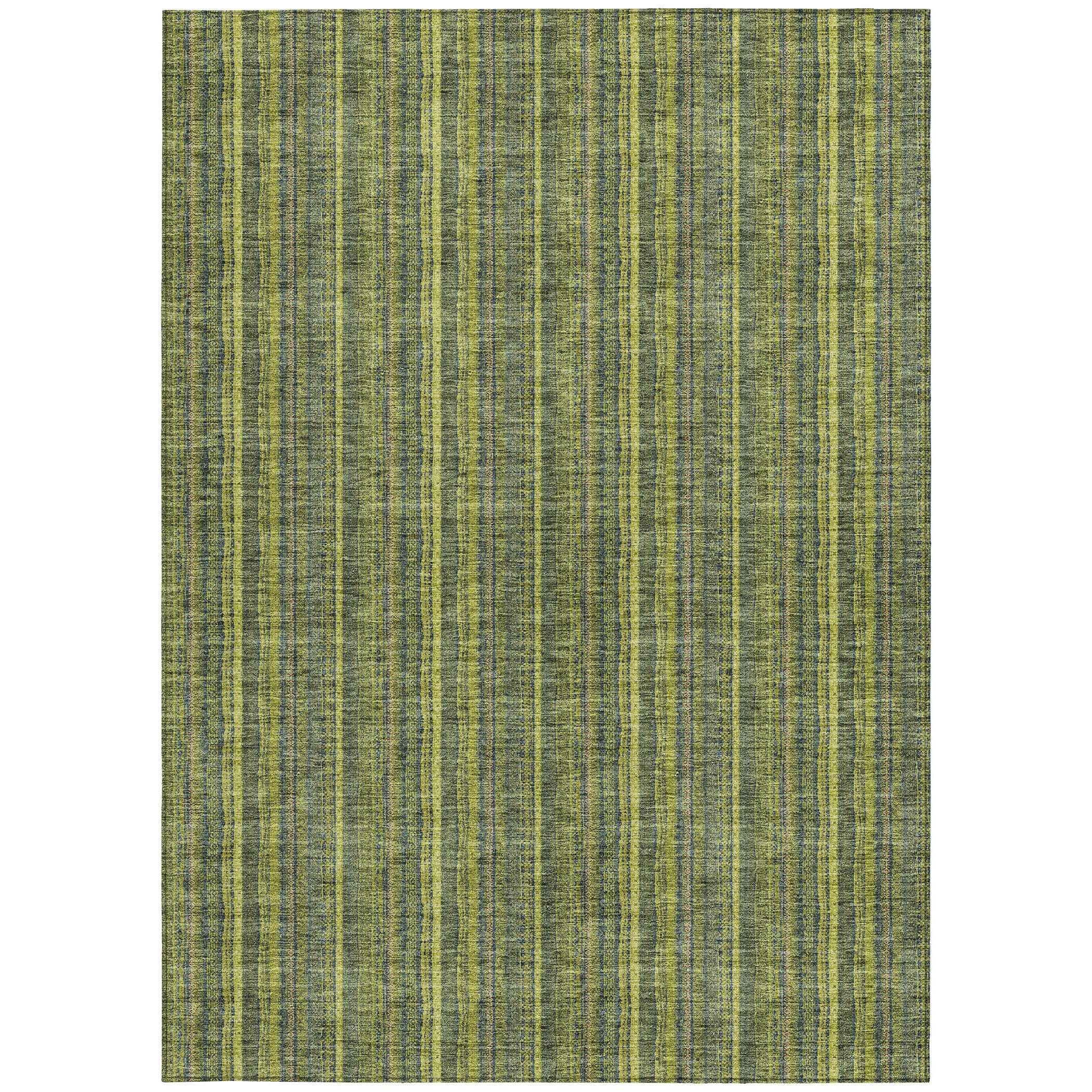 8' X 10' Olive Green And Lime Green Striped Washable Indoor Outdoor Area Rug