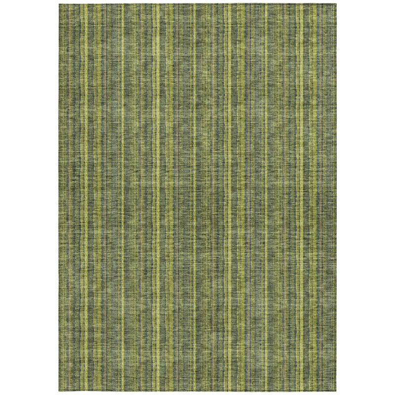 8' X 10' Olive Green And Lime Green Striped Washable Indoor Outdoor Area Rug
