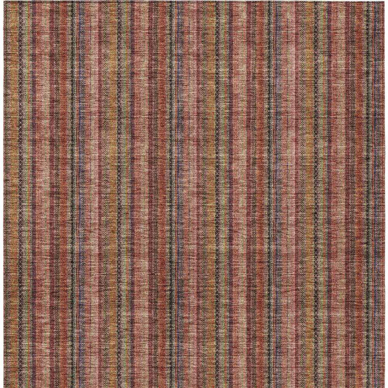 9' X 12' Blush Burgundy And Pink Striped Washable Indoor Outdoor Area Rug