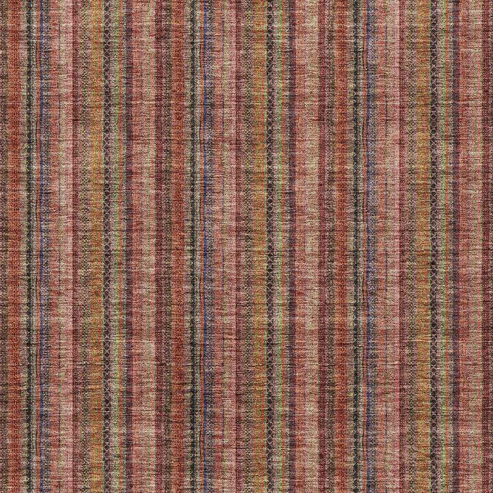 9' X 12' Blush Burgundy And Pink Striped Washable Indoor Outdoor Area Rug