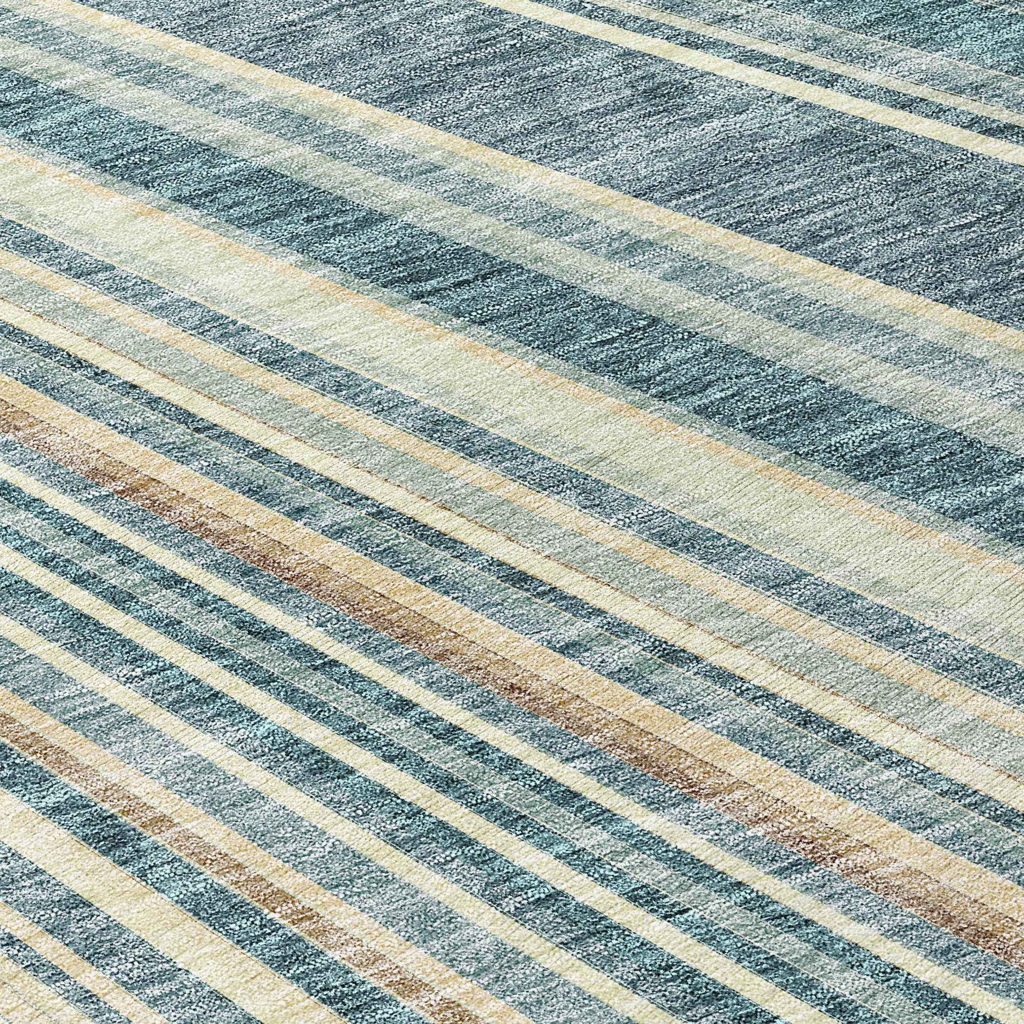 8' Sky Blue Beige And Tan Round Striped Washable Indoor Outdoor Area Rug