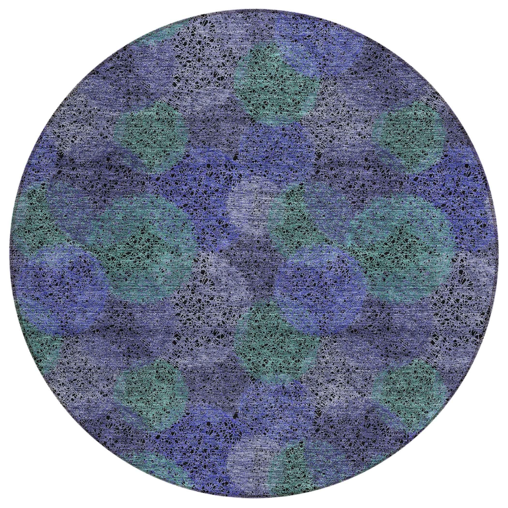 8' Purple Lavender And Green Round Polka Dot Washable Indoor Outdoor Area Rug