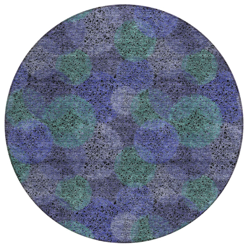 8' Purple Lavender And Green Round Polka Dot Washable Indoor Outdoor Area Rug