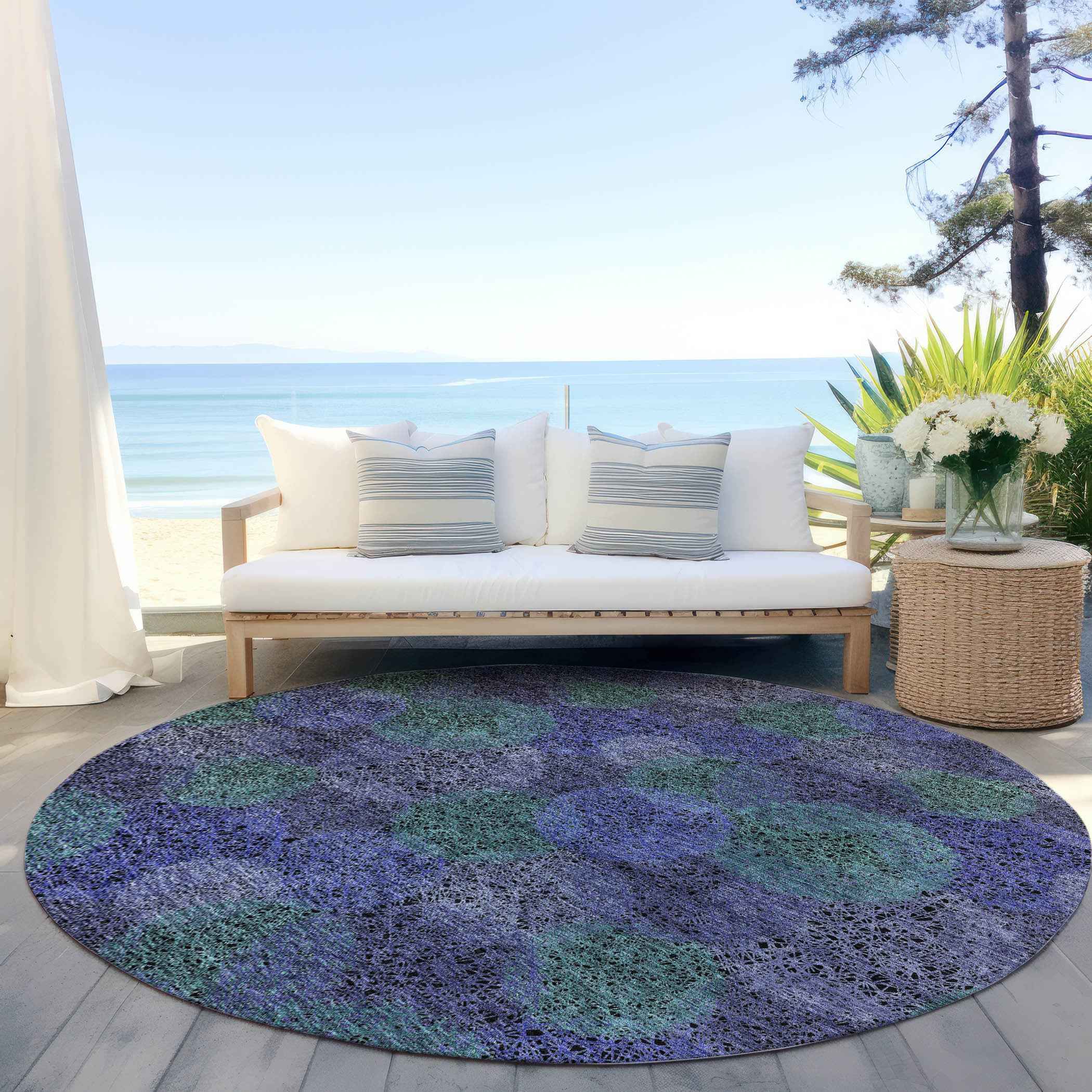 8' Purple Lavender And Green Round Polka Dot Washable Indoor Outdoor Area Rug