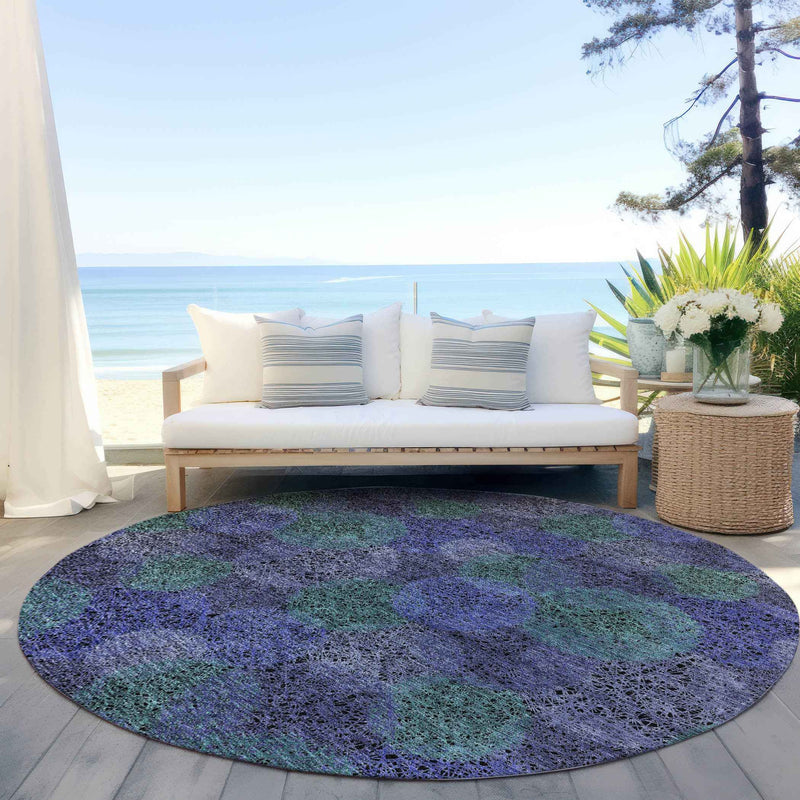 8' Purple Lavender And Green Round Polka Dot Washable Indoor Outdoor Area Rug