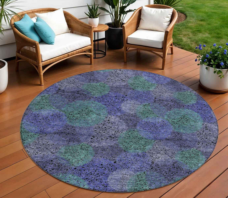 8' Purple Lavender And Green Round Polka Dot Washable Indoor Outdoor Area Rug
