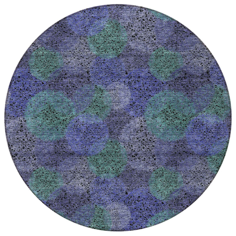 8' Purple Lavender And Green Round Polka Dot Washable Indoor Outdoor Area Rug