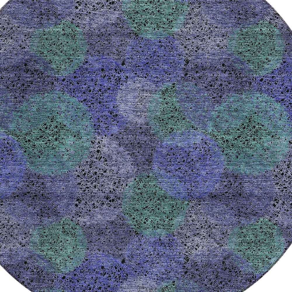 8' Purple Lavender And Green Round Polka Dot Washable Indoor Outdoor Area Rug