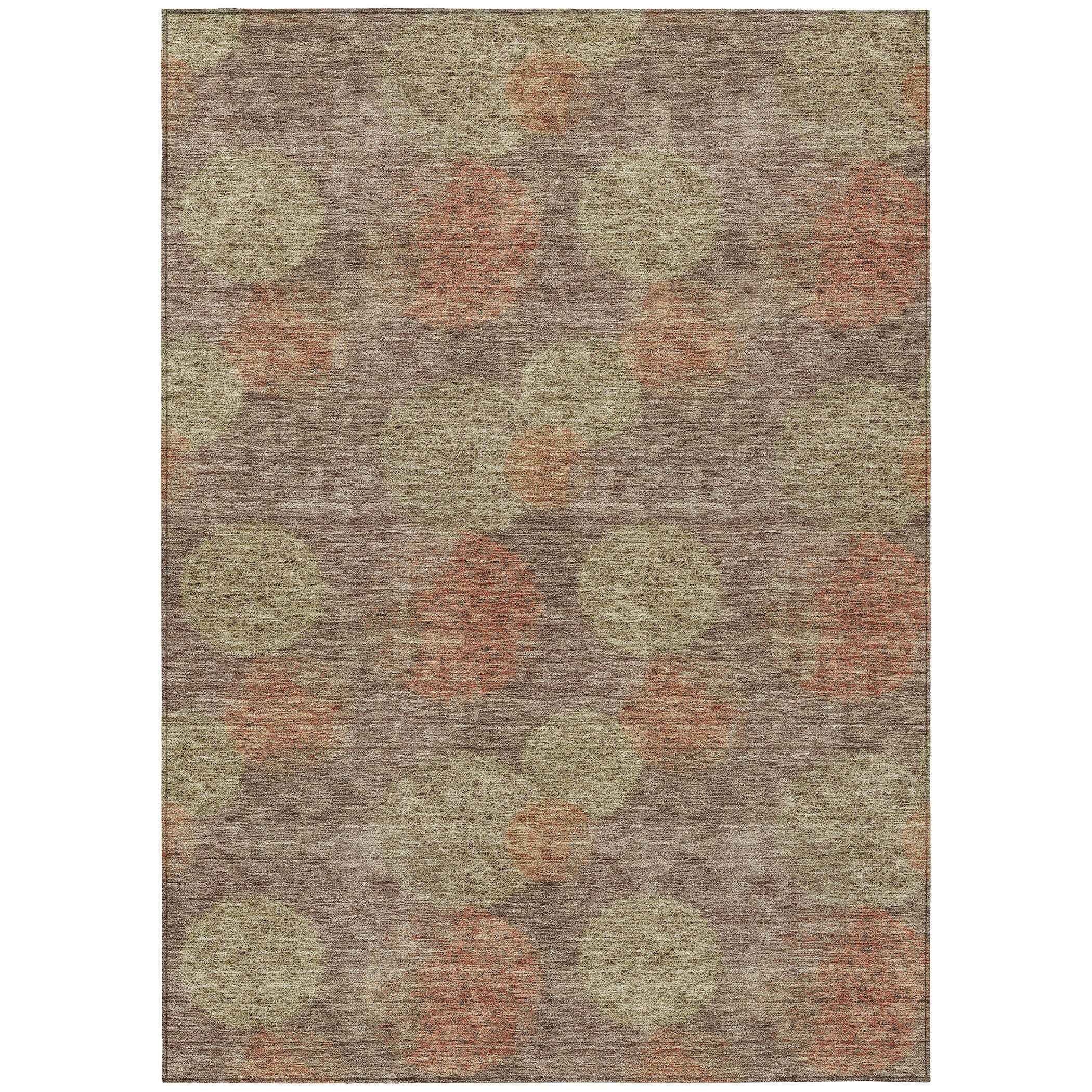 9' X 12' Brown Taupe And Sage Polka Dot Washable Indoor Outdoor Area Rug