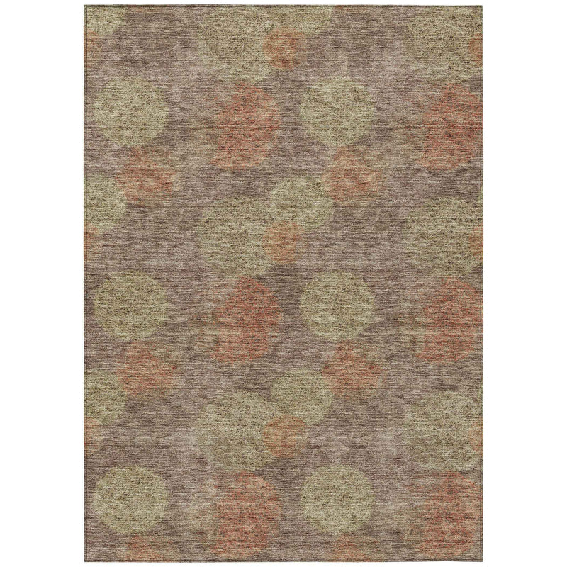 9' X 12' Brown Taupe And Sage Polka Dot Washable Indoor Outdoor Area Rug