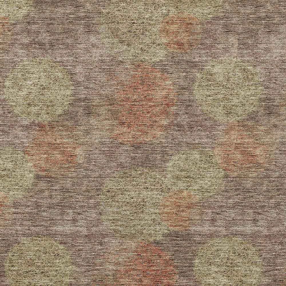9' X 12' Brown Taupe And Sage Polka Dot Washable Indoor Outdoor Area Rug