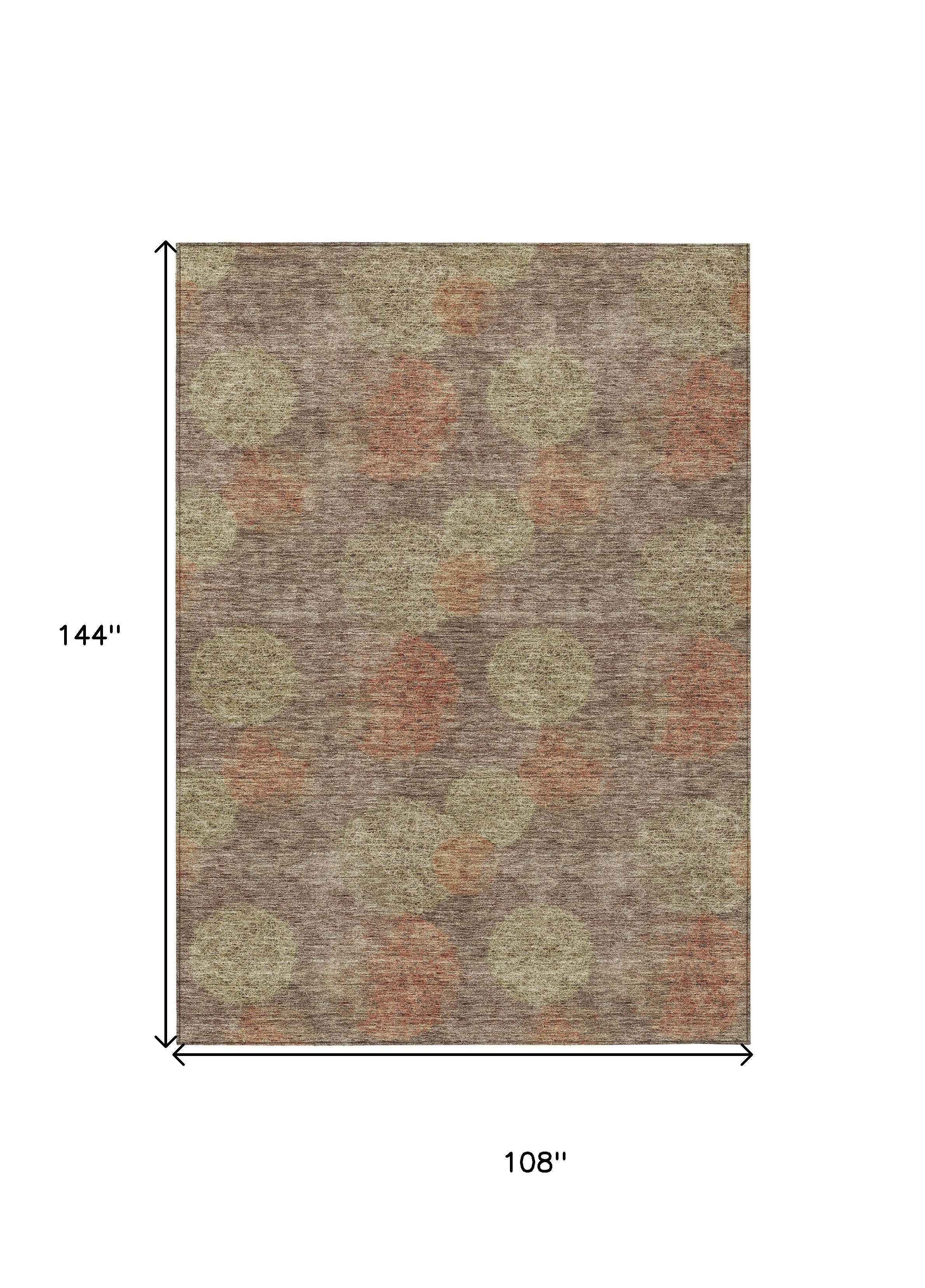 9' X 12' Brown Taupe And Sage Polka Dot Washable Indoor Outdoor Area Rug
