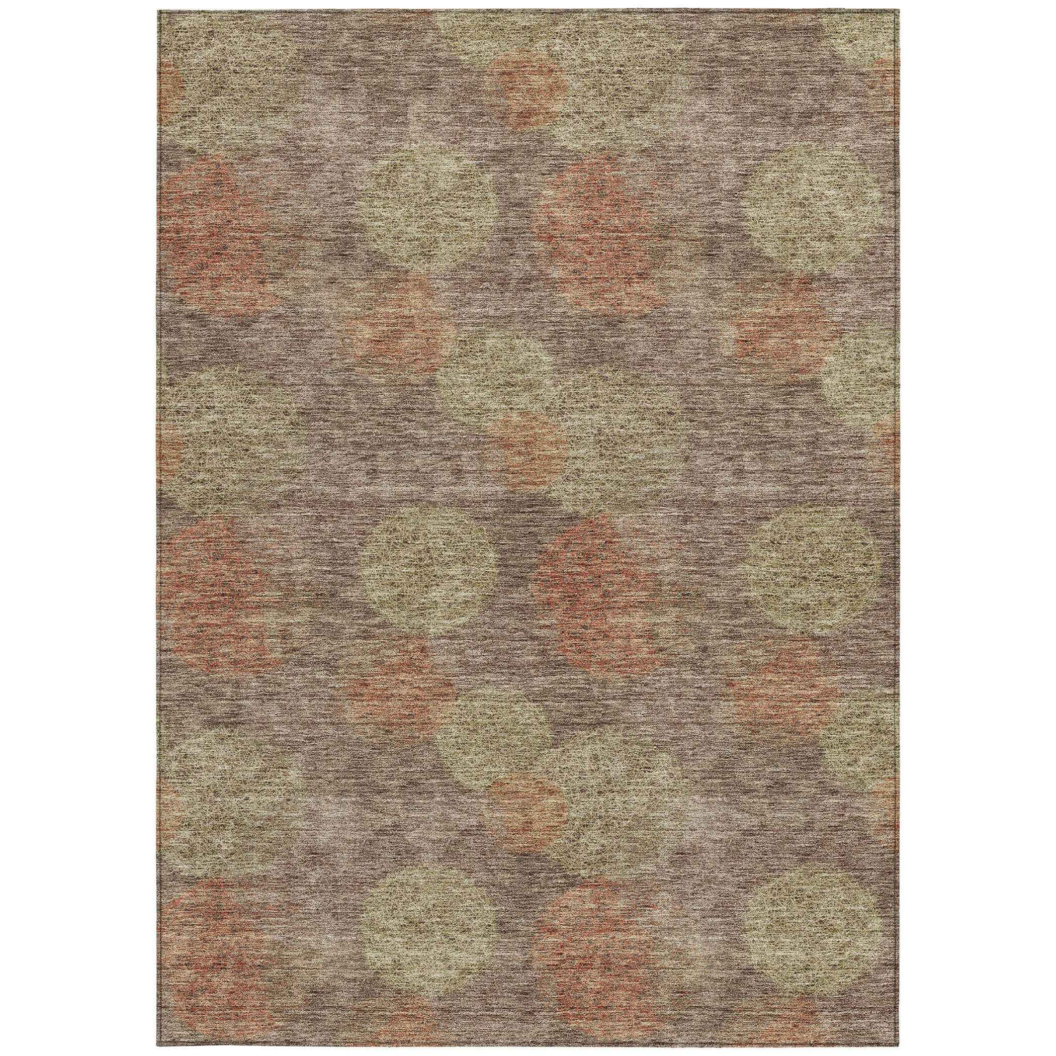 9' X 12' Brown Taupe And Sage Polka Dot Washable Indoor Outdoor Area Rug