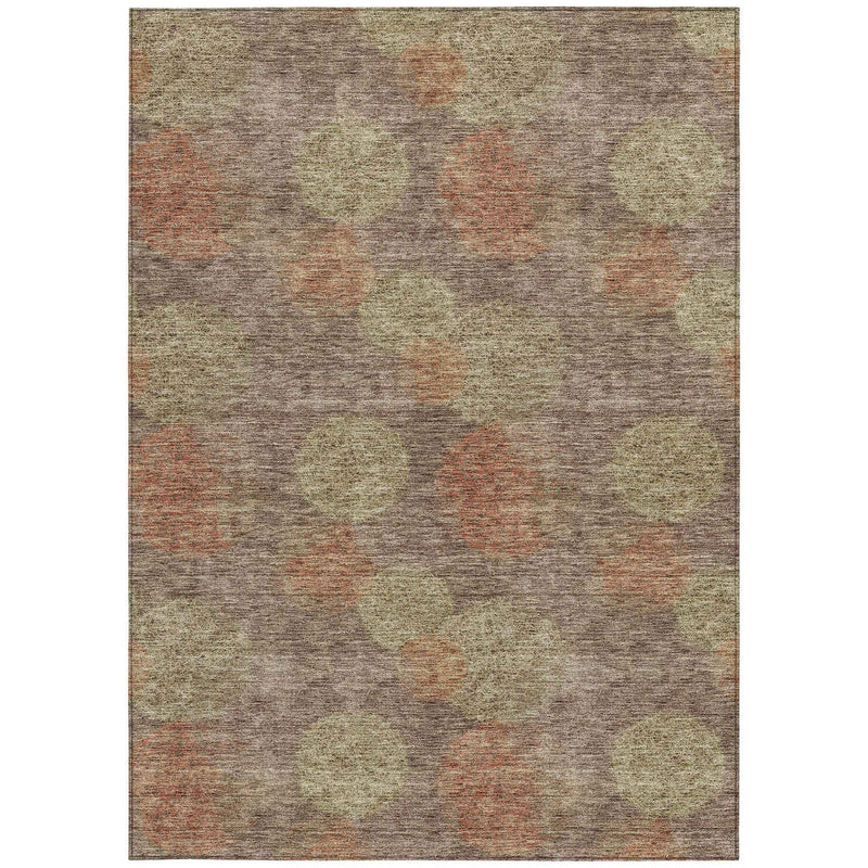 9' X 12' Brown Taupe And Sage Polka Dot Washable Indoor Outdoor Area Rug