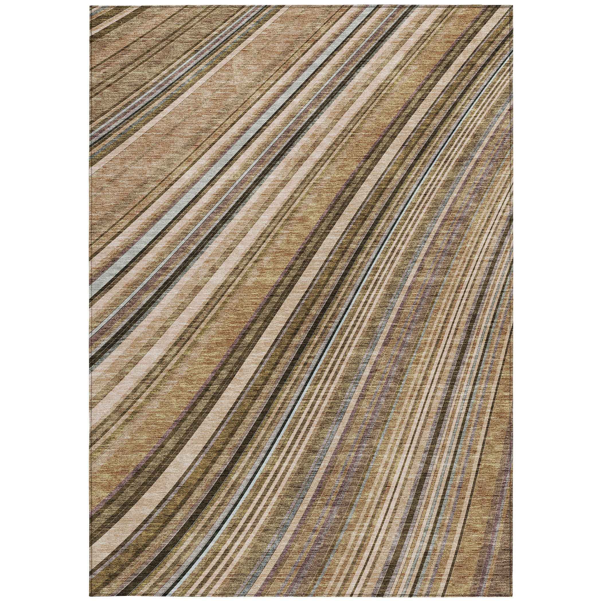 3' X 5' Taupe Beige And Brown Striped Washable Indoor Outdoor Area Rug