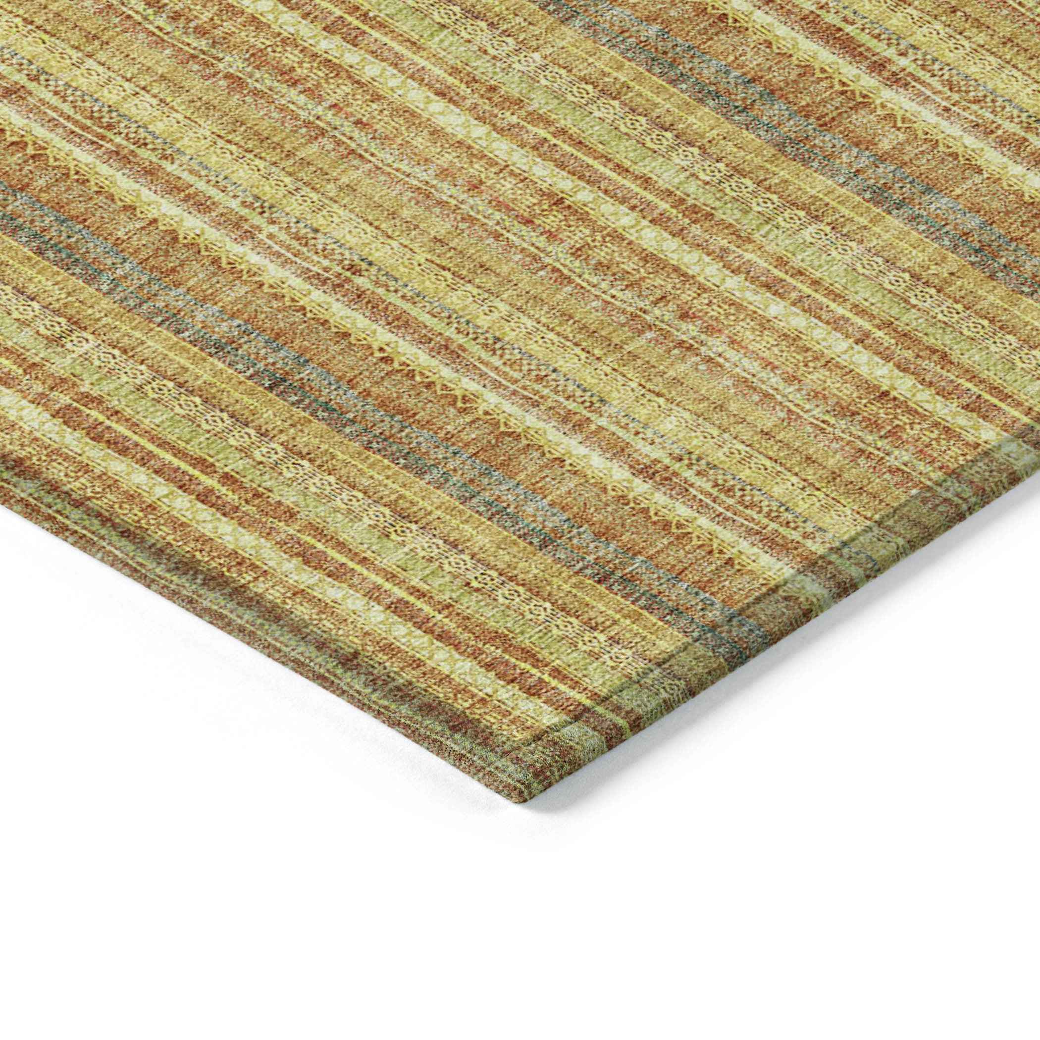 9' X 12' Gold And Copper Striped Washable Indoor Outdoor Area Rug