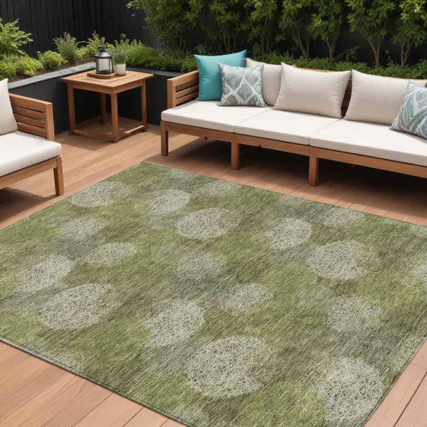 8' X 10' Green Ivory And Sage Polka Dot Washable Indoor Outdoor Area Rug