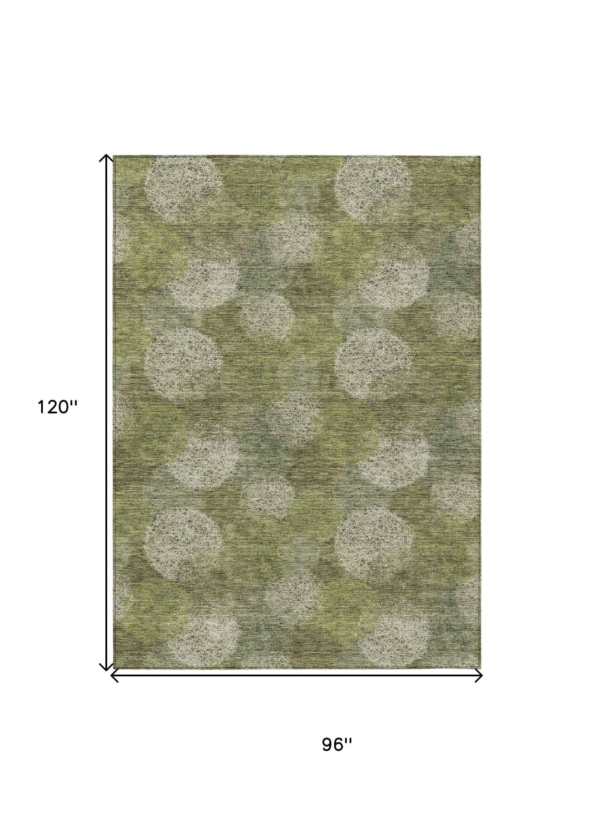 8' X 10' Green Ivory And Sage Polka Dot Washable Indoor Outdoor Area Rug