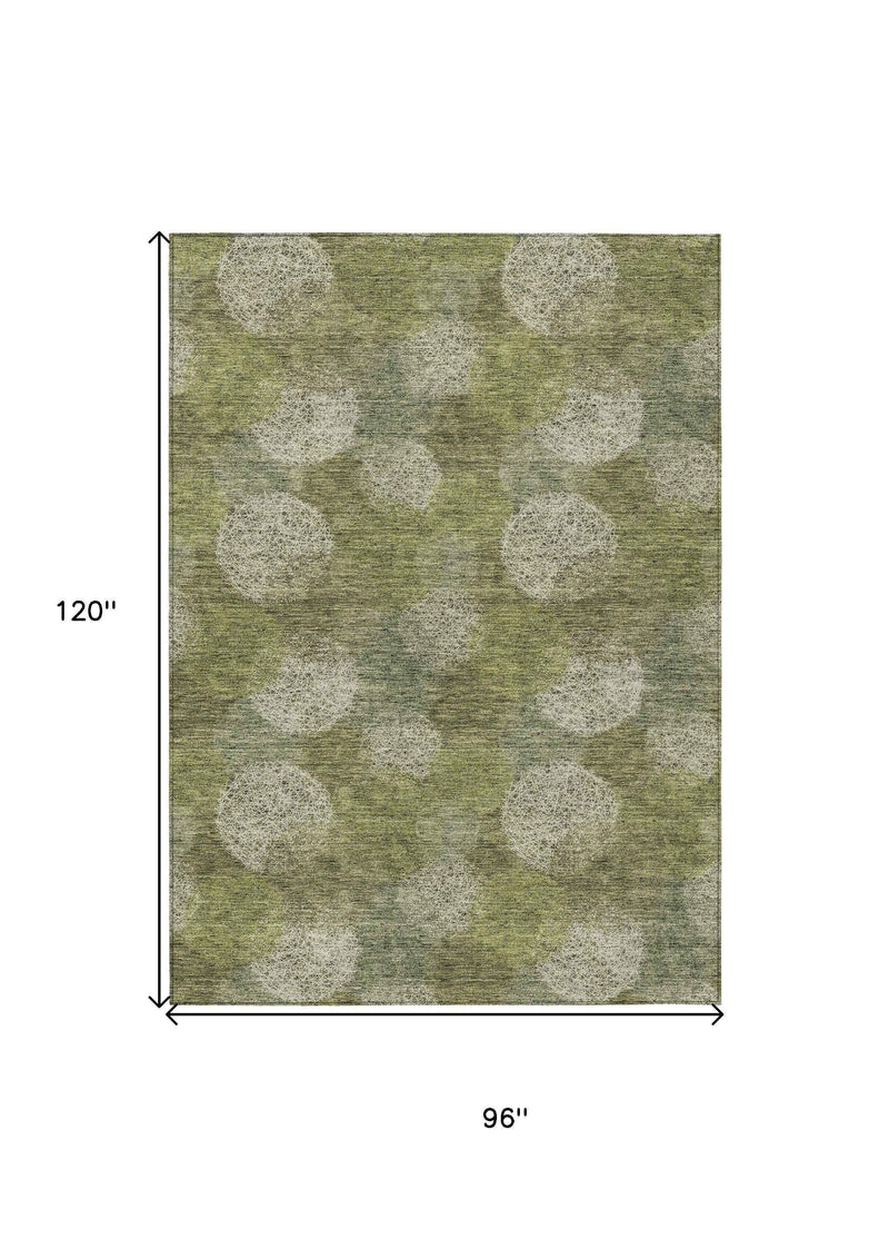 8' X 10' Green Ivory And Sage Polka Dot Washable Indoor Outdoor Area Rug